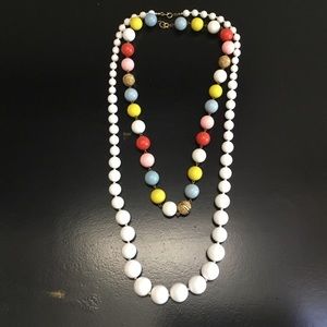 2 Vintage 60s Gumball choker & white bead necklace